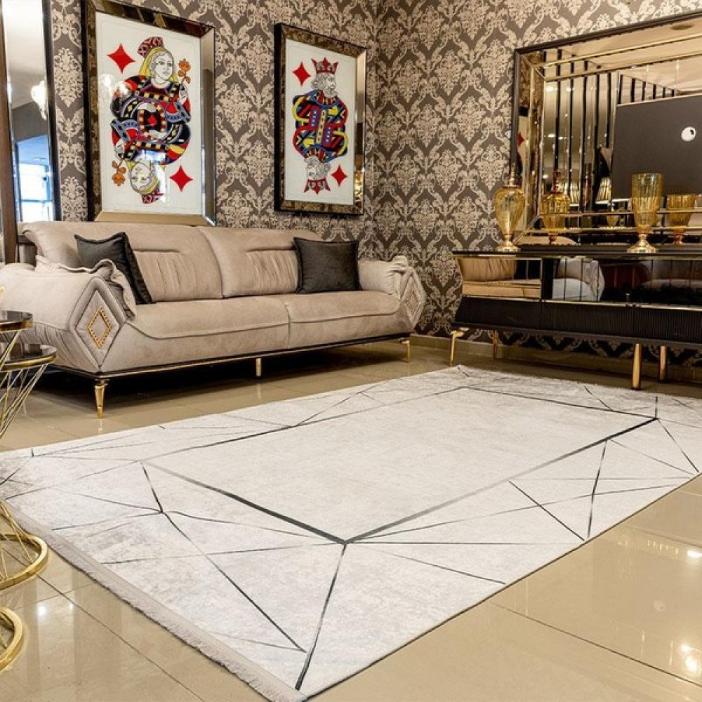 Araz Deco Siyah Çerçeve Desenli Kaymaz Taban Örgü Dokuma Halı - 100 x 200 cm Salon Halısı Fiyatı
