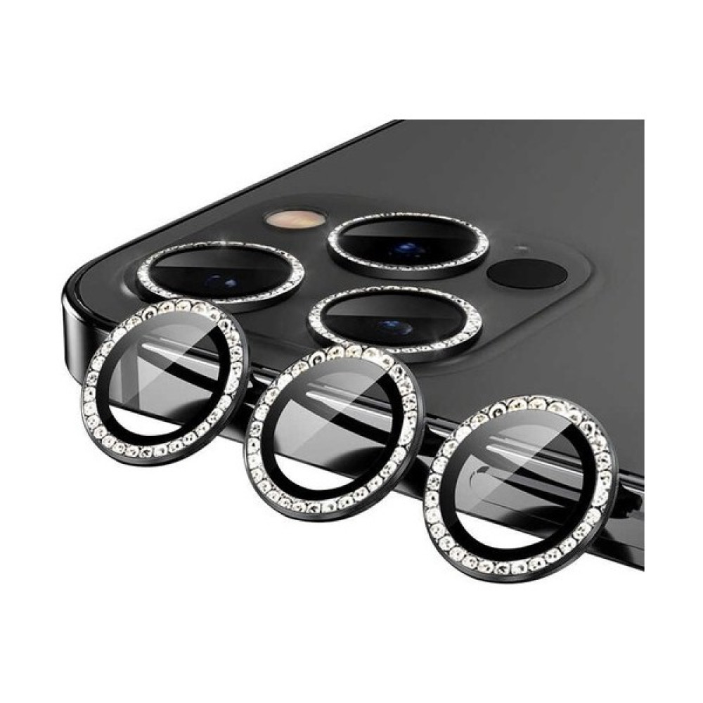 Arazon Apple iPhone 11/12 Taşlı Kamera Lens Koruyucu Çerçeveli Koruyucu - Siyah - iPhone 11 Cep Telefonu Kılıfı Fiyatı