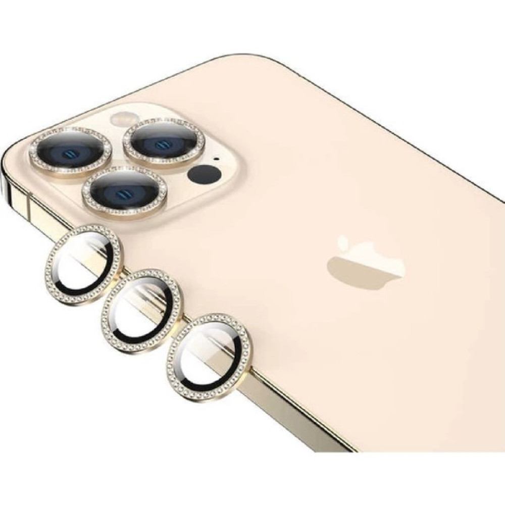Arazon Apple iPhone 12 Pro Max Taşlı Kamera Lens Koruyucu Çerçeveli Koruyucu - Gold Cep Telefonu Kılıfı Fiyatı