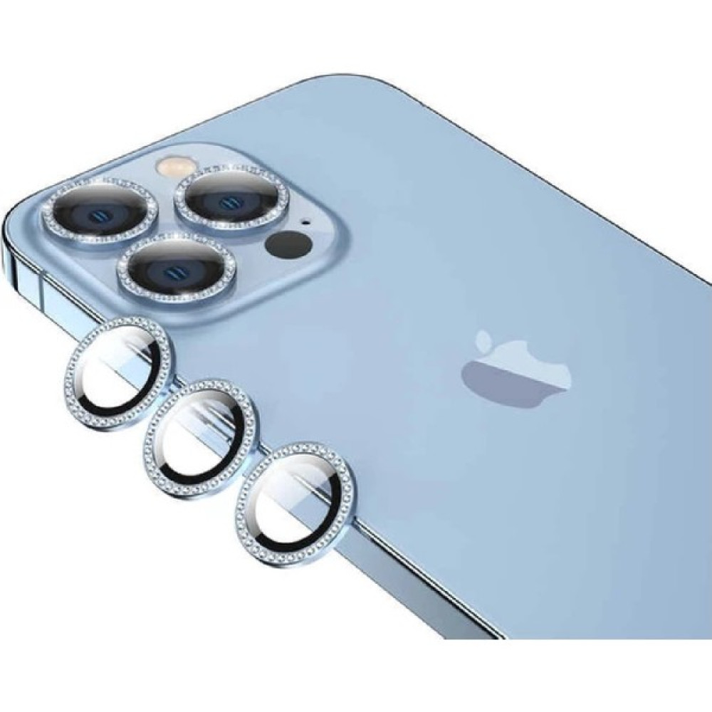 Arazon Apple iPhone 12 Pro Max Taşlı Kamera Lens Koruyucu Çerçeveli Koruyucu - Mavi Cep Telefonu Kılıfı Fiyatı