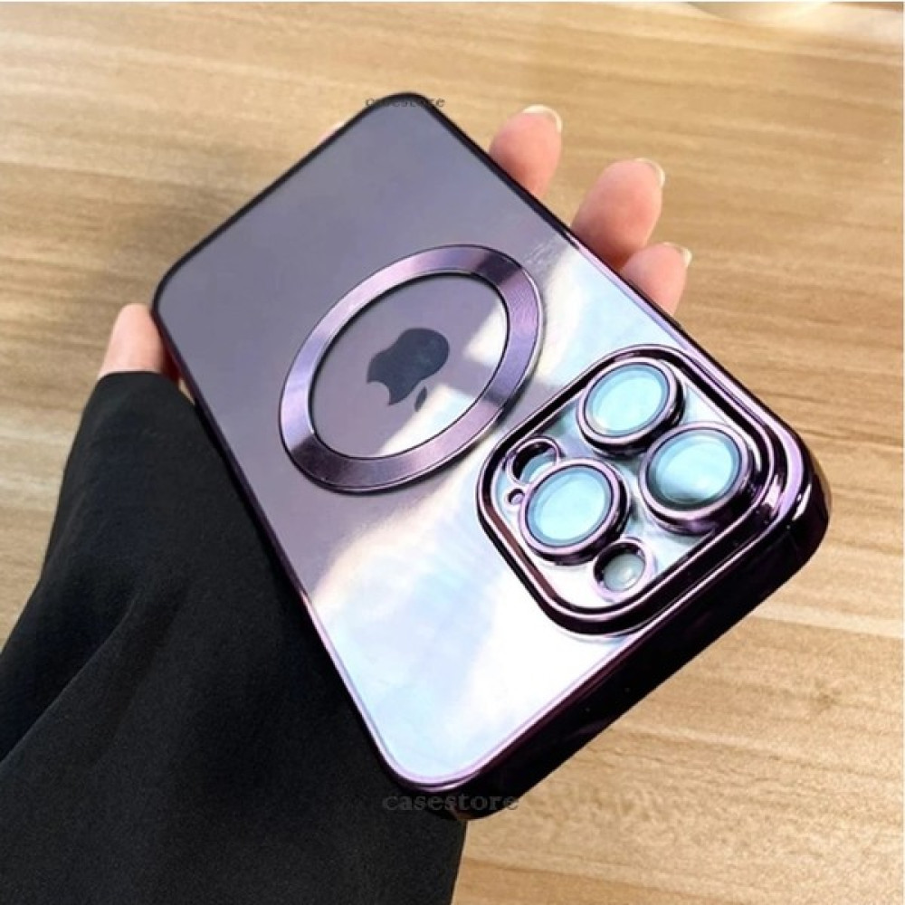 Arazon Iphone 14 Pro Max Uyumlu Kılıf Kamera Lens Korumalı Orta Logo Gösterir Halkalı Şeffaf Kapak - Derin Mor Cep Telefonu Kılıfı Fiyatı