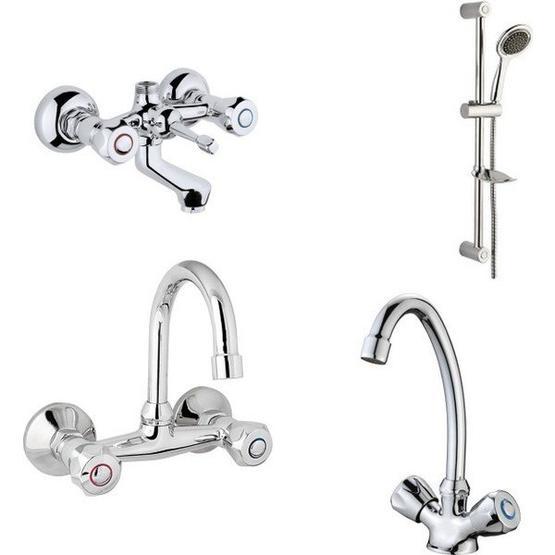 Arçe Klasik Çevirmeli Banyo + Kuğu Evye + Lavabo Bataryası + Sürgülü Duş Takımı
