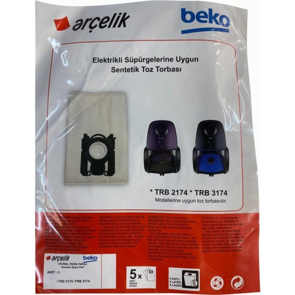 Arçelik Trb 3174 Orjinal Elektrikli Süpürge Toz Torbası (5 Adet) - 5 Adet Elektrikli Süpürge Aksesuarları Fiyatı