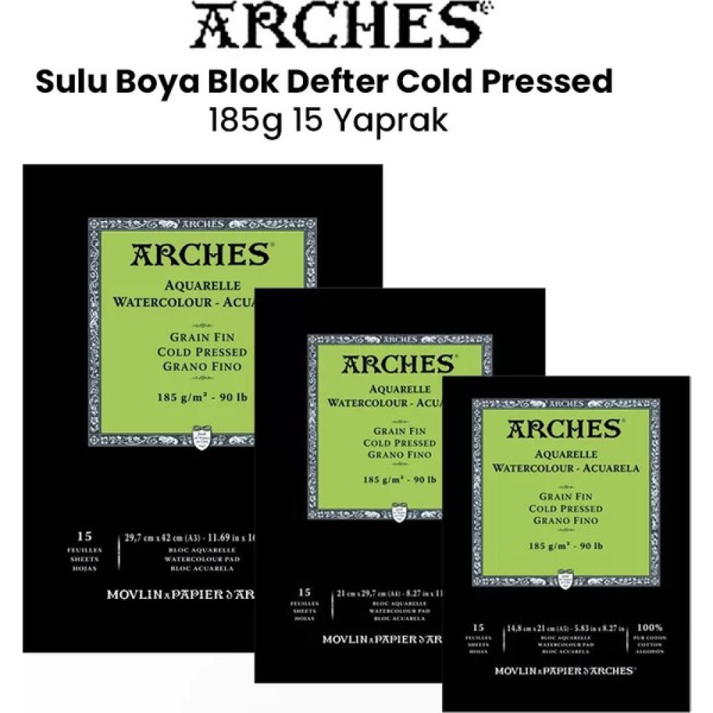 Arches Sulu Boya Blok Defter Cold Pressed 185G 15 Yaprak Oto Boyaları Fiyatı