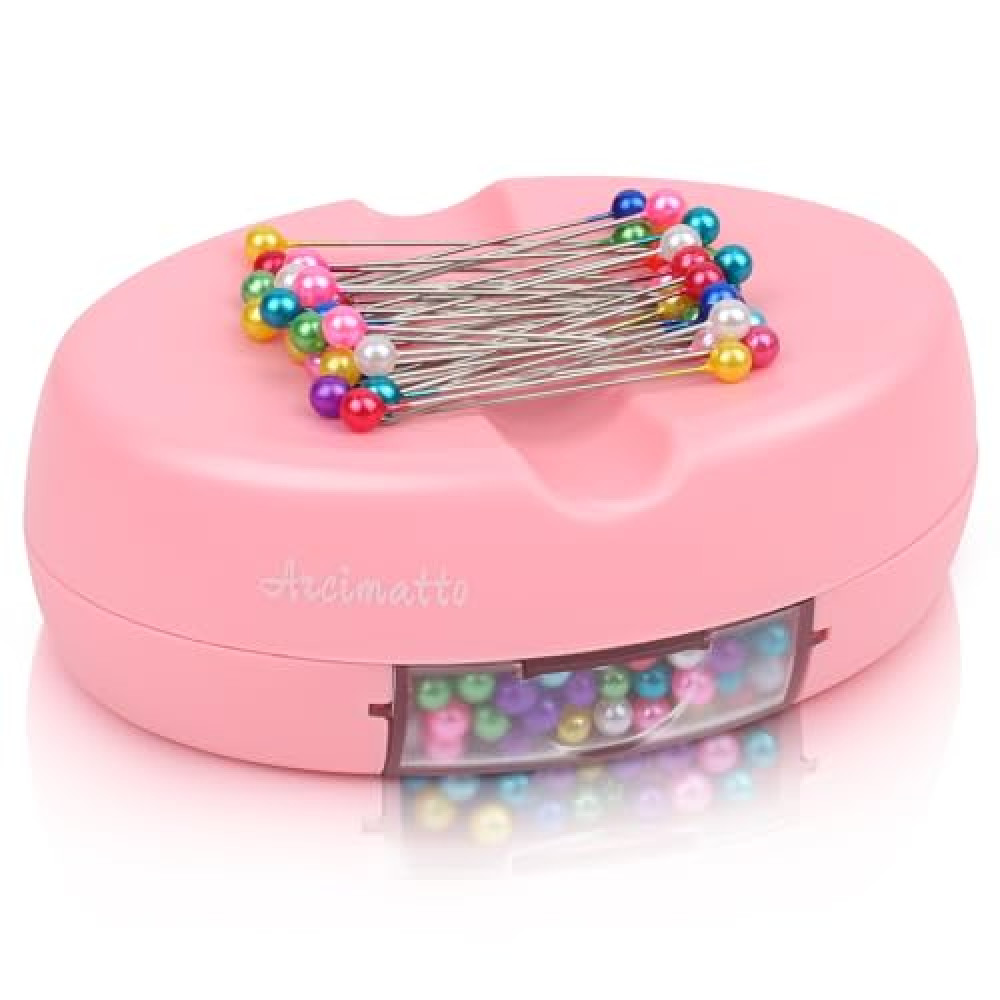 Arcimatto Magnetic Pin Holder, Strong Magnet Pincushion with Drawer, Pin Cushion with 100 Pcs Ball Head Straight Pins for Sewing, Needle Cushions Bobby Pin Holder Paper Clip Organizer for Quilting