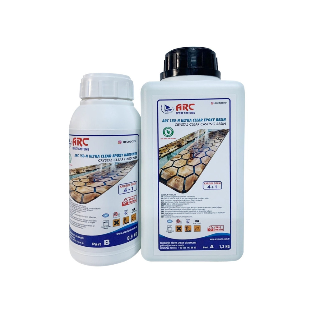 ARCMARİN KİMYA VE DENİZCİLİK HIRDAVAT Arc 150 Ultra Şeffaf Döküm Tipi Kristal Clear Epoksi Reçine -1.5 Kg Set Yardımcı Malzeme Fiyatı