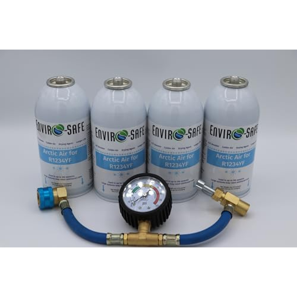 Arctic Air for 1234YF | 4 Cans + Brass Gauge, EnviroSafe | Best for Auto