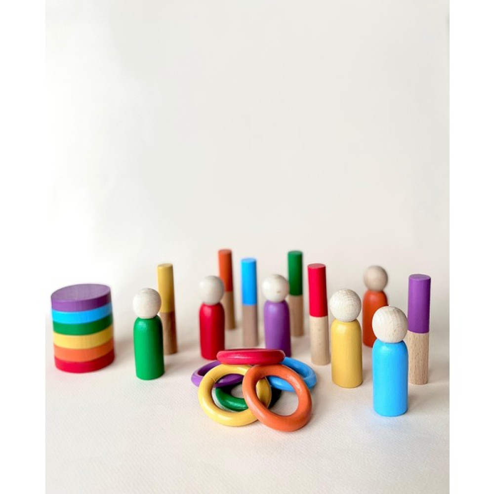 Arden Toy Store Doğal Ahşap Oyuncak Waldorf Renkli Peg Bebek Halka Daire Çubuk Montessori Eğitici Oyun Seti - Açık Mavi Eğitici Oyuncak Fiyatı