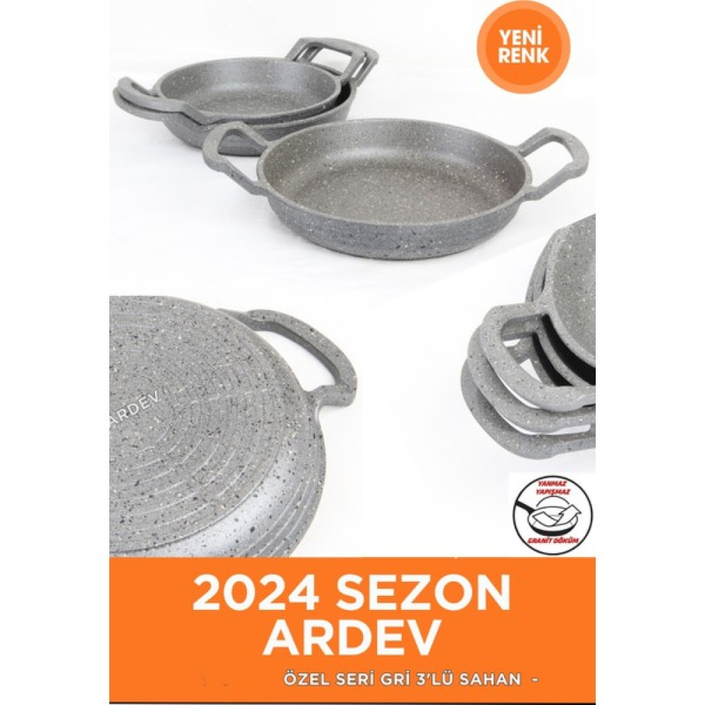 Ardev Azra Tava set Gri Döküm Granit Sahan Seti Tava 18-20-22 cm 3'lü Tavalar Fiyatı