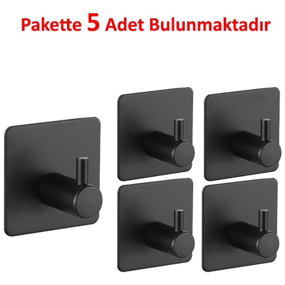 Ardini Kendinden Yapışkanlı Askılık Çelik Pakette 5 Adet - Mat Siyah - MAT SİYAH01 Banyo Askılık Fiyatı