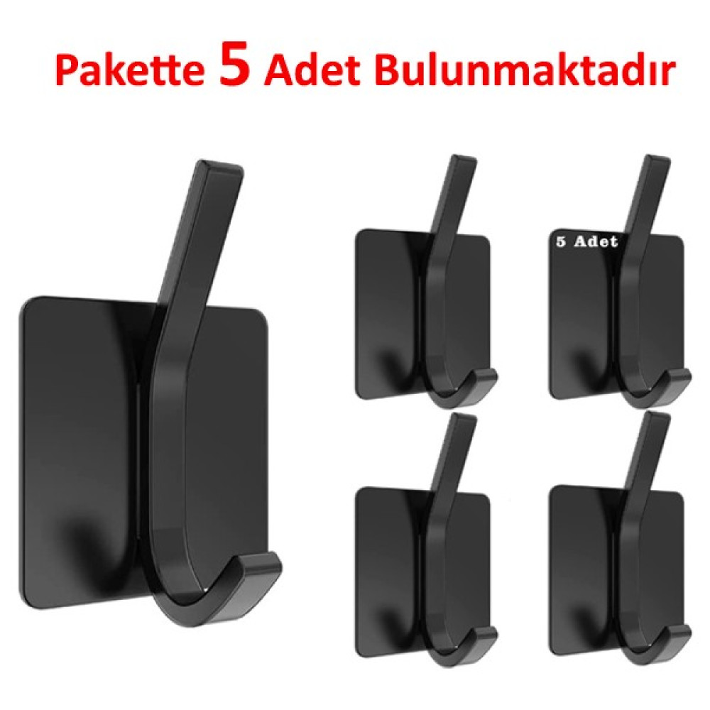 Ardini Kendinden Yapışkanlı Askılık Havlu Duvar Portmanto Askısı Çelik Pakette 5 Adet - Mat Siyah - MAT SİYAH04 Banyo Askılık Fiyatı