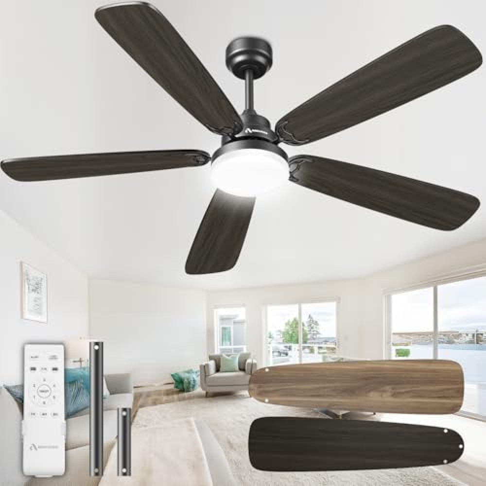 Arecovas Ceiling Fans with Lights and Remote, 52 Inch Modern Ceiling Fan with DC Copper Motor,3CCT, Dimmable Light, Dual Finish 5 Blades Ceiling Fan for Bedroom Living Room Farmhouse, ETL Listed