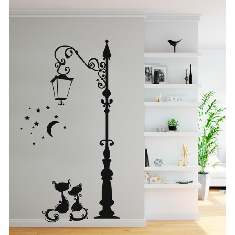Areksan Reklam Sokak Lambası Iki Kedi Ay Işığı Duvar Sticker - 115 cm - Siyah Duvar Stickerı Fiyatı