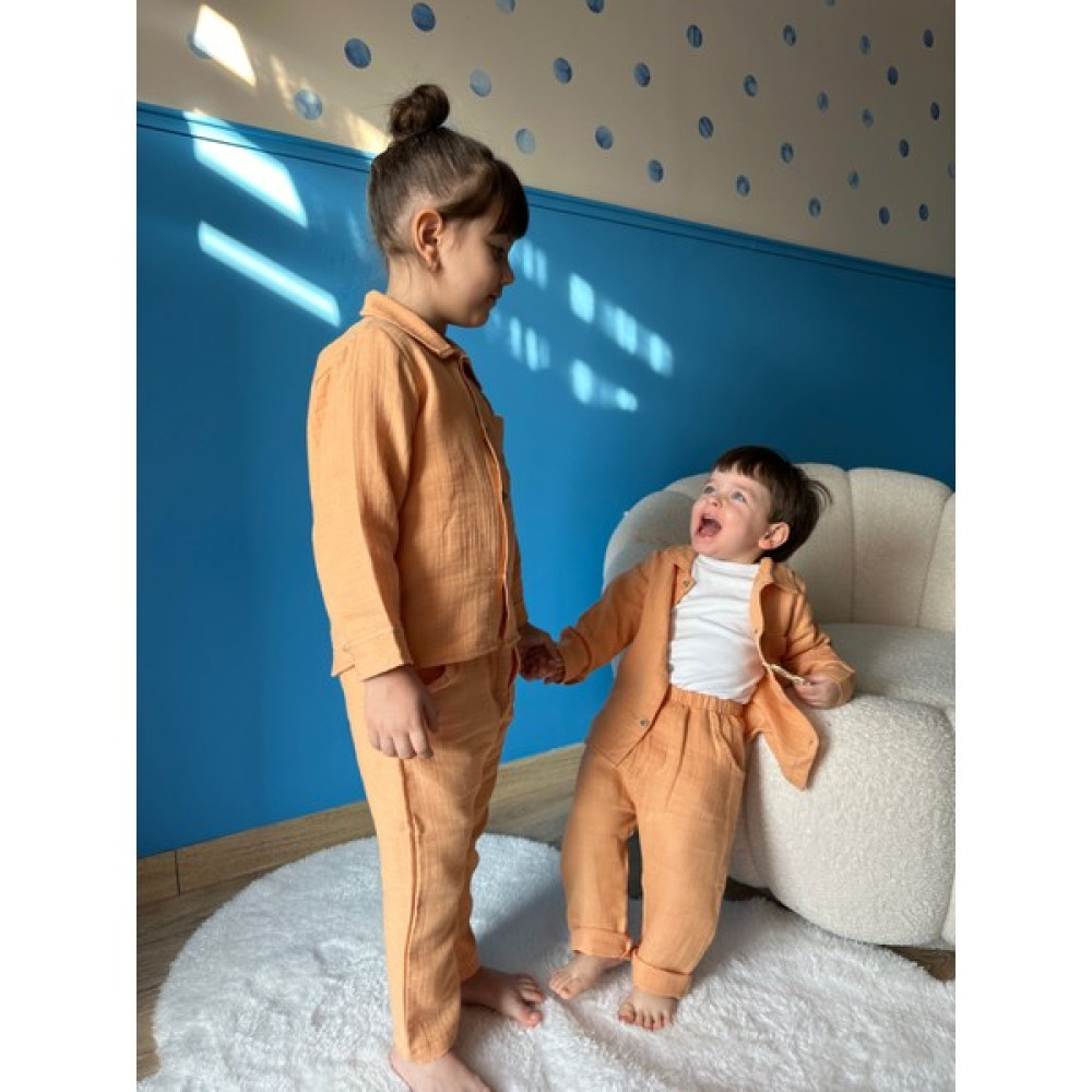 Arel Kids Cep Detaylı Yakalı Gömlek ve Cep Detaylı Lastikli Pantolon Müslin 2'li Alt Üst Takım Erkek Çocuk Giyim Takımı Fiyatı