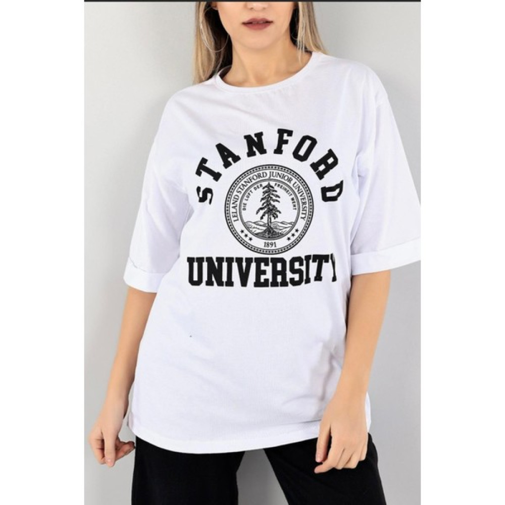 Aren Beyaz Baskılı T-Shirt Bayan T-shirt Fiyatı