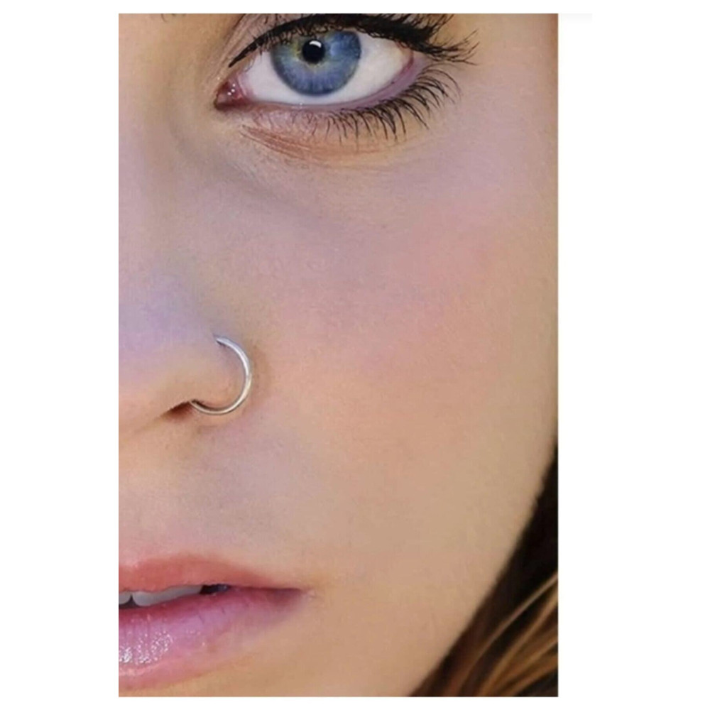 Arescollection 925 Ayar Gümüş Delik Gerektirmeyen Sıkıştırmalı Halka Burun Piercingi 10 MM Beden Altın & Gümüş Piercing Fiyatı