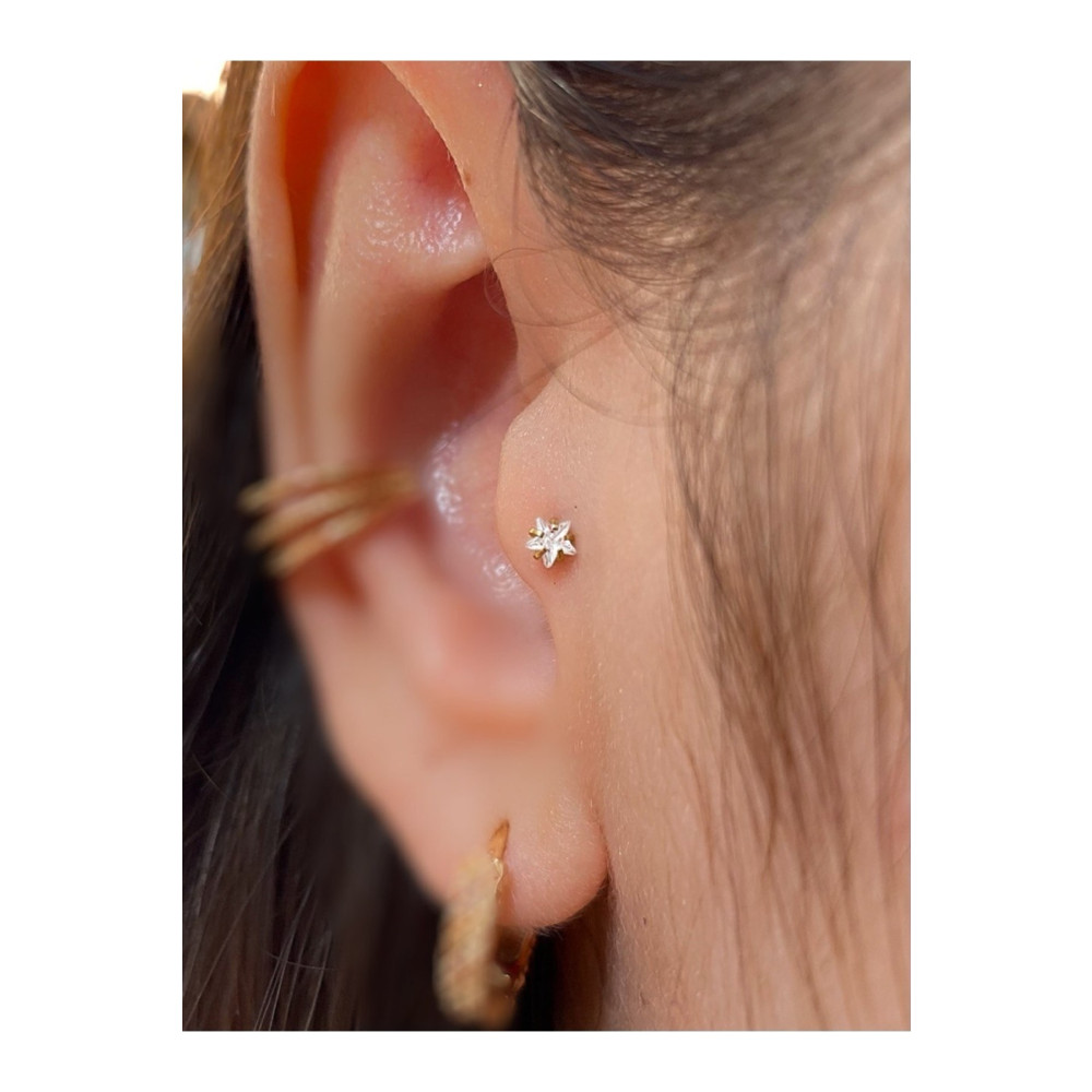 Arescollection Cerrahi Çelik Gold Renk Tek Taş Yıldız Tragus Piercing 0.8 mm Beden Altın & Gümüş Piercing Fiyatı