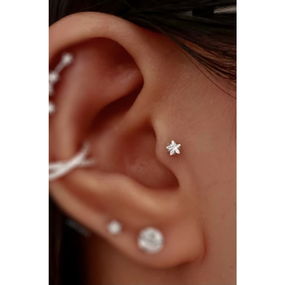 Arescollection Cerrahi Çelik Gümüş Renk Yıldız Tek Taş Tragus Helix Kıkırdak Conch Piercing 6 mm Beden Altın & Gümüş Piercing Fiyatı