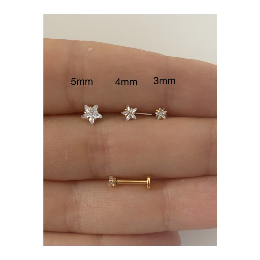 Arescollection Cerrahi Çelik Tek Taş Yıldız Tragus Helix Kıkırdak Piercing 3 MM Beden Altın & Gümüş Piercing Fiyatı