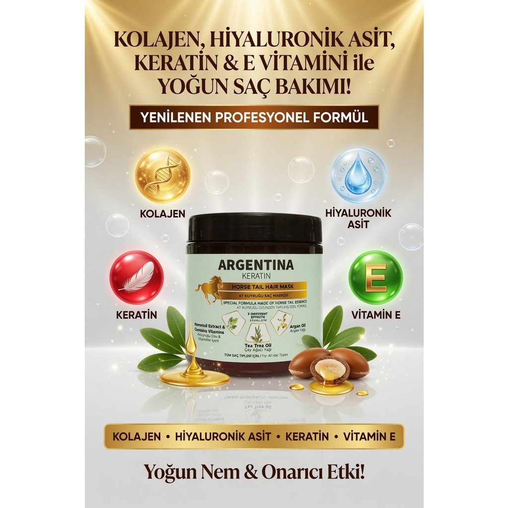Argentina At Kuyruğu ve Argan Yağlı Besleyici Saç Maskesi ve Kremi 500 ml – Tuzsuz, Parabensiz, Her Saç Tipine Uygun Diğer Fiyatı