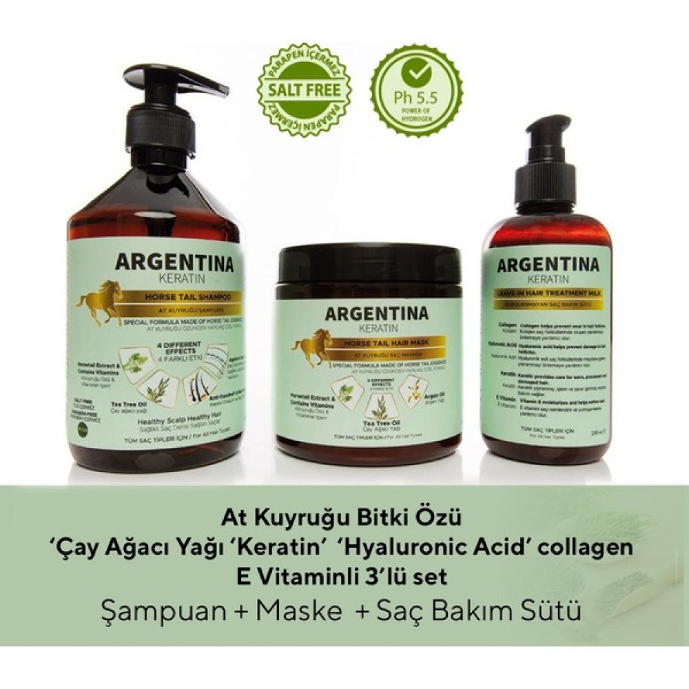 Argentına Keratin & Argan Yağlı 3' Lü Saç Bakım Seti Saç Bakım Maskeleri & Serumlar & Spreyler Fiyatı