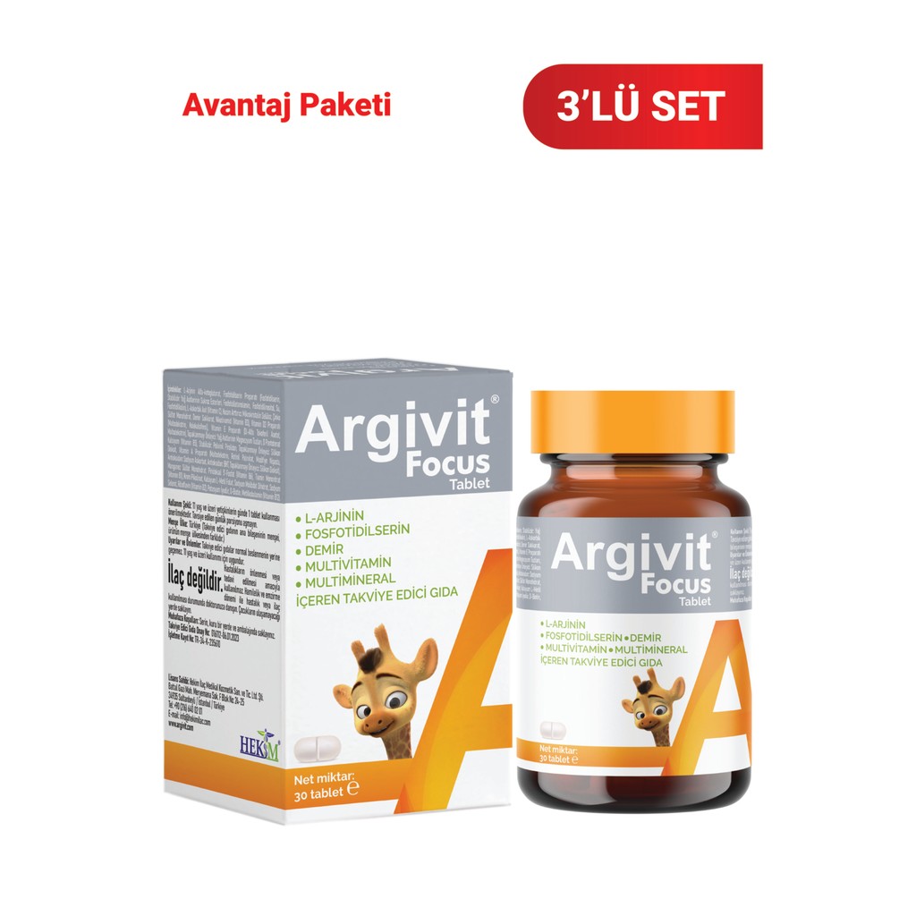Argivit Focus 3’lü Paket L-Arjinin, Fosfotidilserin, Demir, Multivitamin ve Multimineral İçeren Tablet 30 Tablet Diğer Fiyatı