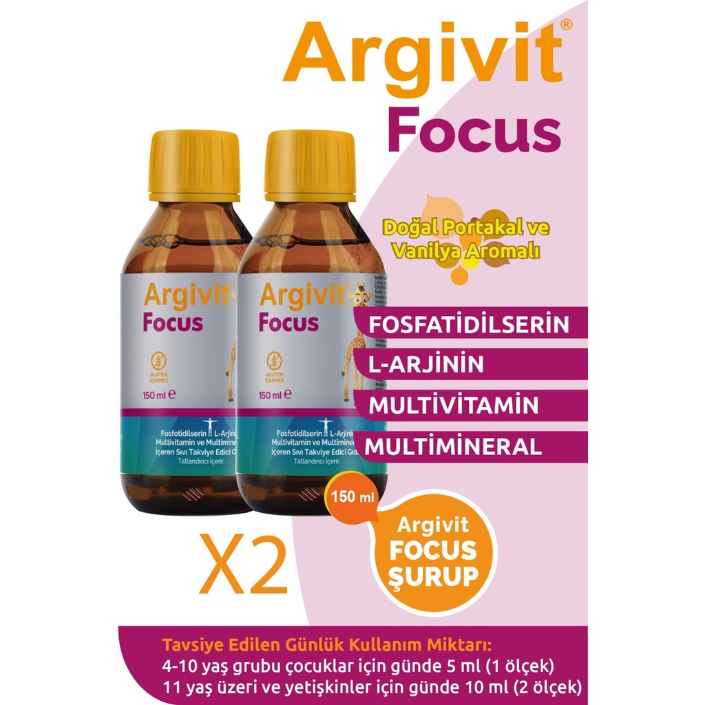 Argivit Focus Avantajlı Aile Paketi 2 x 150 ml Fosfatidilserin L-Arjinin Şurup Türkiye Menşeli Diğer Fiyatı