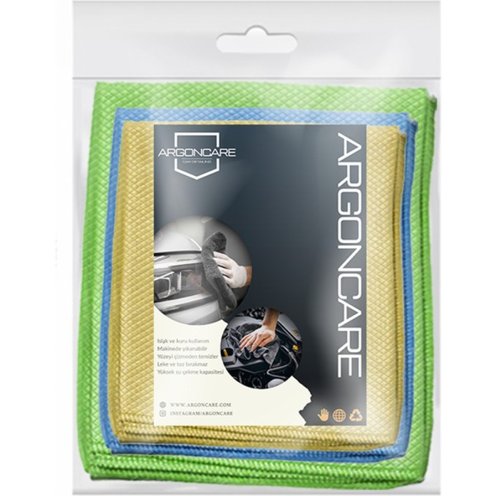 ARGON CARE 3'lü Mikrofiber Baklava Desenli Cam Bezi 50X70 Oto Bakım Bezleri Fiyatı
