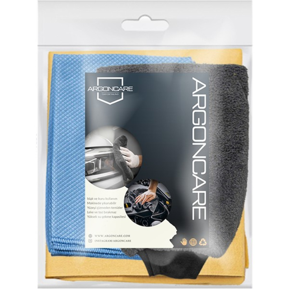 ARGON CARE Mikrofiber Oto Yıkama Seti Güderi Bezi Cam Bezi Yıkama Eldiveni Oto Bakım Bezleri Fiyatı