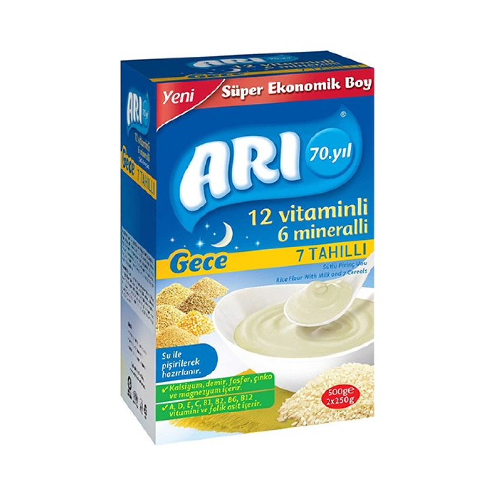 Arı 12 Vitaminlı 6 Mineralli Gece 7 Tahıllı Pirinç Unu Bebek Maması 500 gr Bebek Mamaları Fiyatı