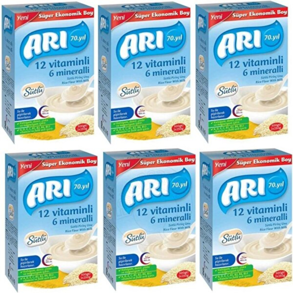 Arı Mama 12 Vitaminli 6 Mineralli 500 gr Sütlü Pirinç Unu 6'lı *500 gr - Hediyesiz Bebek Mamaları Fiyatı