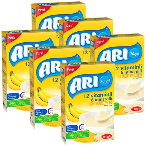 Arı Mama 250 gr x 6 Sütlü Muzlu Pirinç Unu Kaşık Maması 9-12 Ay İçin Besleyici İçerik Çatal / Kaşık / Bıçak Takımları Fiyatı