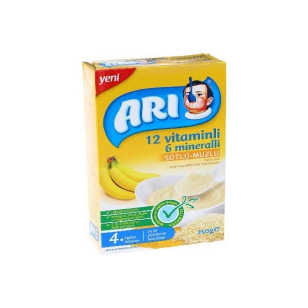 Arı Mama Arı Mama 12 Vitaminli 6 Mineralli Sütlü Muzlu Pirinç Unu 250 gr 12'li - Hediyesiz Bebek Mamaları Fiyatı