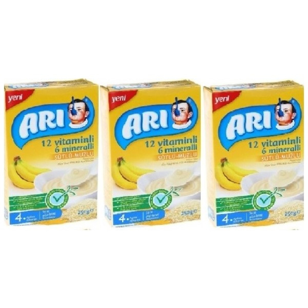 Arı Mama Arı Mama 12 Vitaminli 6 Mineralli Sütlü Muzlu Pirinç Unu 3 ADET*250 gr - Hediyesiz Bebek Mamaları Fiyatı
