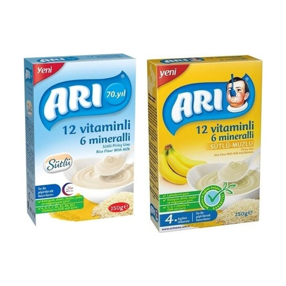 Arı Mama Arı Mama 12 Vitaminli 6 Mineralli Sütlü Muzlu + Sütlü Pirinç Unu 250 gr - Hediyesiz Bebek Mamaları Fiyatı