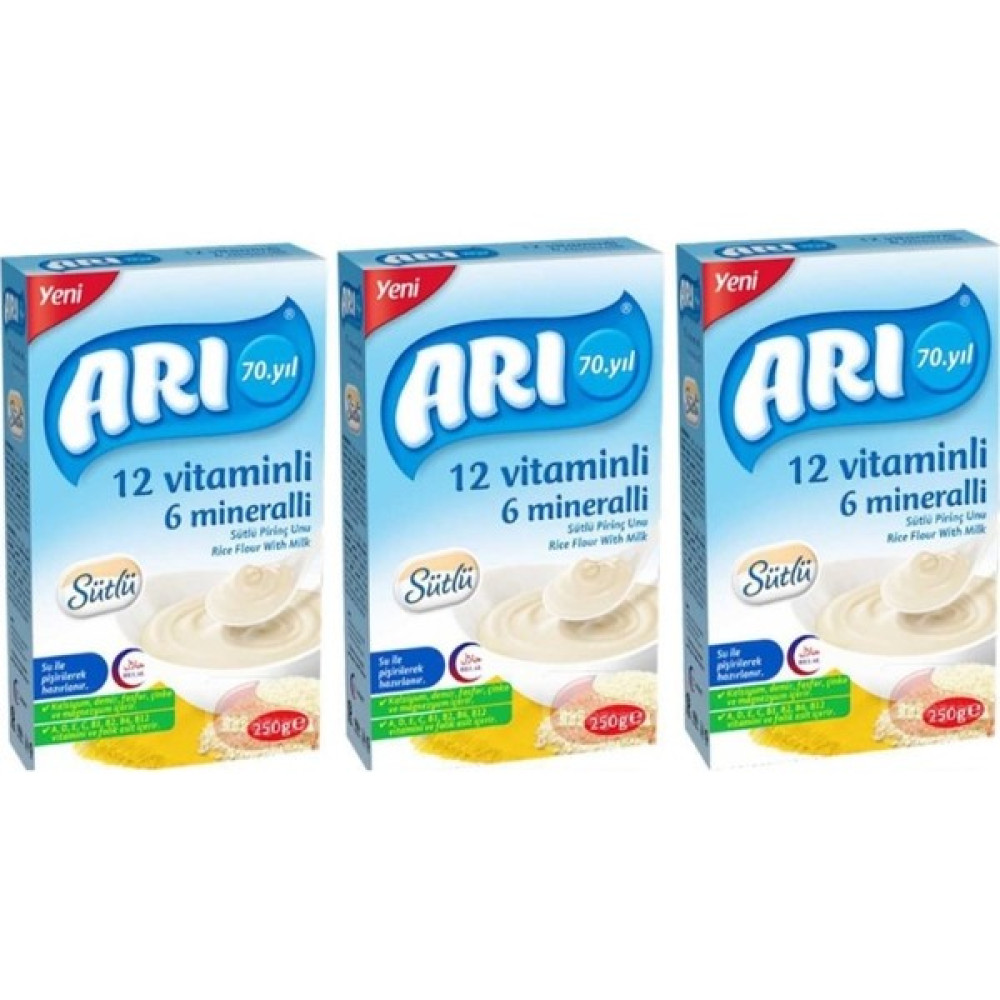 Arı Mama Arı mama 12 Vitaminli 6 Mineralli Sütlü Pirinçli 3 ADET*250GR - Hediyesiz Bebek Mamaları Fiyatı