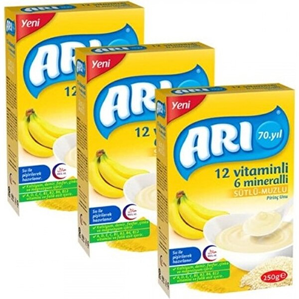 Arı Mama Arı Mama sütlü-Muzlu 12 Vitaminli 6 Minarelli 200 gr x 3 Adet - Hediyesiz Bebek Mamaları Fiyatı