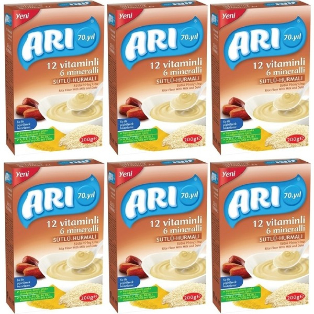 Arı Mama Pirinç Unu Sütlü-Hurmalı 200 gr - 6'lı Set Bebek Mamaları Fiyatı