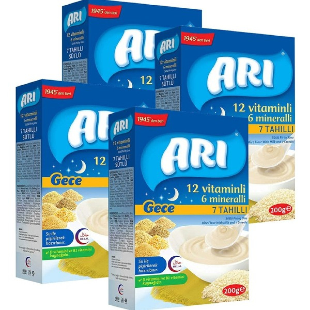 Arı Mama Sütlü 7 Tahıllı Gece Pirinç Unu 200 gr x 4 Adet Bebek Mamaları Fiyatı