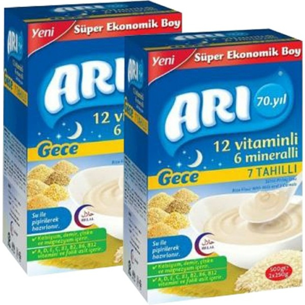 Arı Mama Sütlü 7 Tahıllı (Gece) Sütlü Pirinç Unu 500 gr x 2 Adet Bebek Mamaları Fiyatı