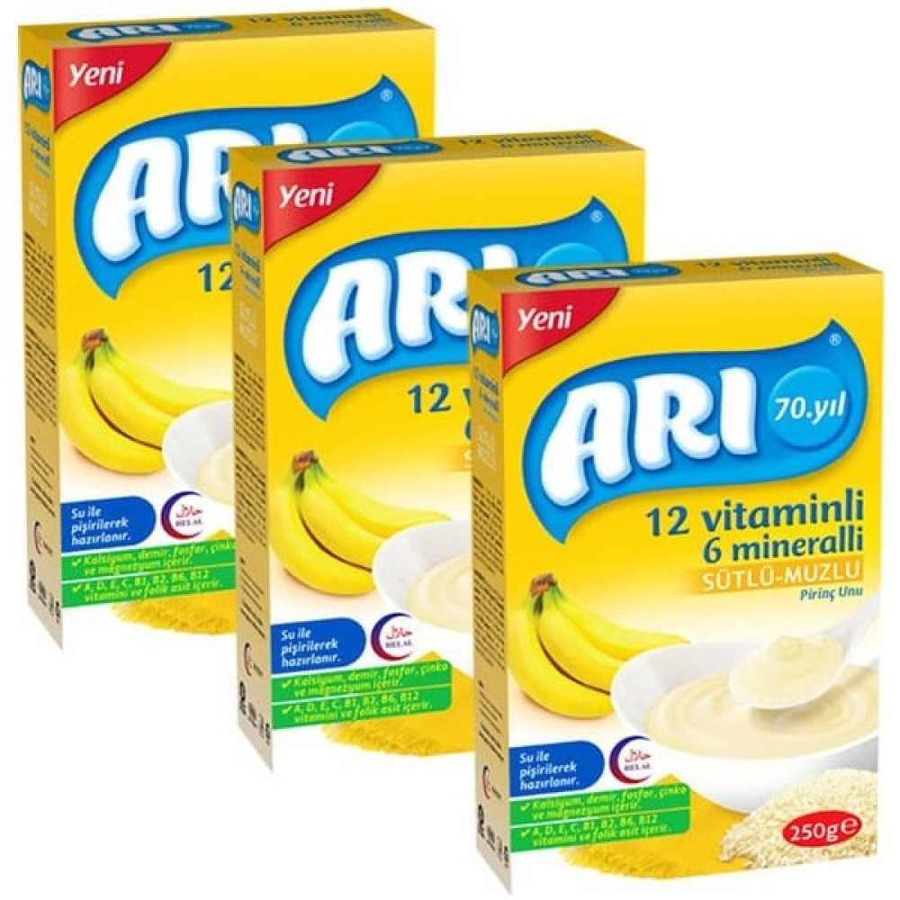 Arı Mama Sütlü Muzlu Pirinç Unu 250 gr x 3 adet Bebek Mamaları Fiyatı