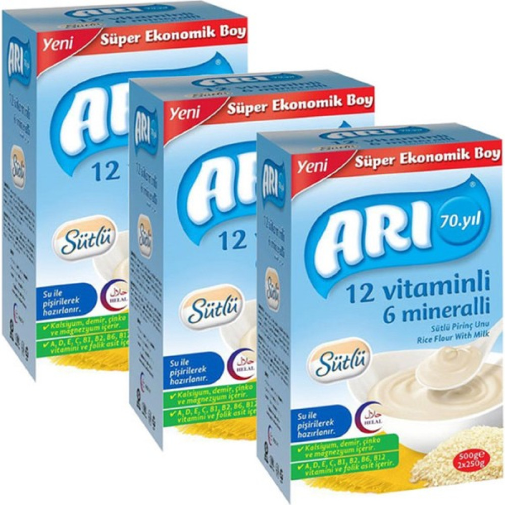 Arı Mama Sütlü Pirinç Unu 500 gr x 3 Adet Bebek Mamaları Fiyatı
