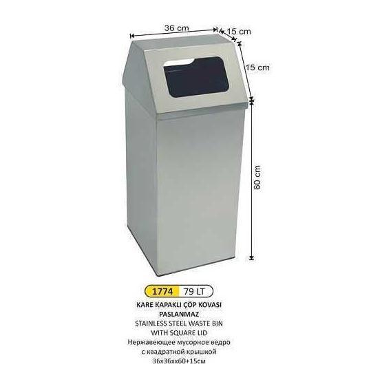 Arı Metal 1774 79 lt Kare Kapaklı Çöp Kovası