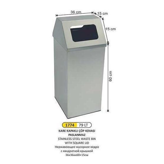 Arı Metal 1774 79 lt Kare Kapaklı Çöp Kovası