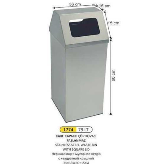 Arı Metal 1774 79 lt Kare Kapaklı Çöp Kovası