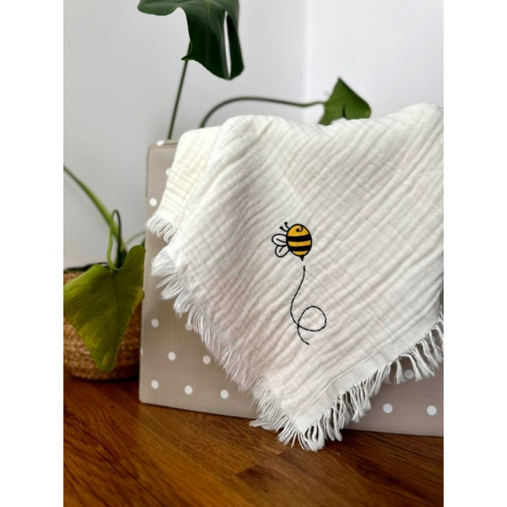 Arı Nakışlı Ekru 4 Katlı Bebek & Çocuk Müslin Örtü %100 Pamuk 110X110CM Hamilelik ve Emzirme Fiyatı