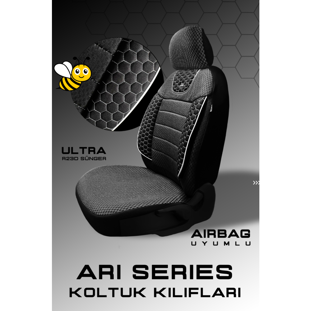 ARI Serisi Siyah Beyaz Modüler Oto Koltuk Kılıfı Seti - Uyum ve Dayanı