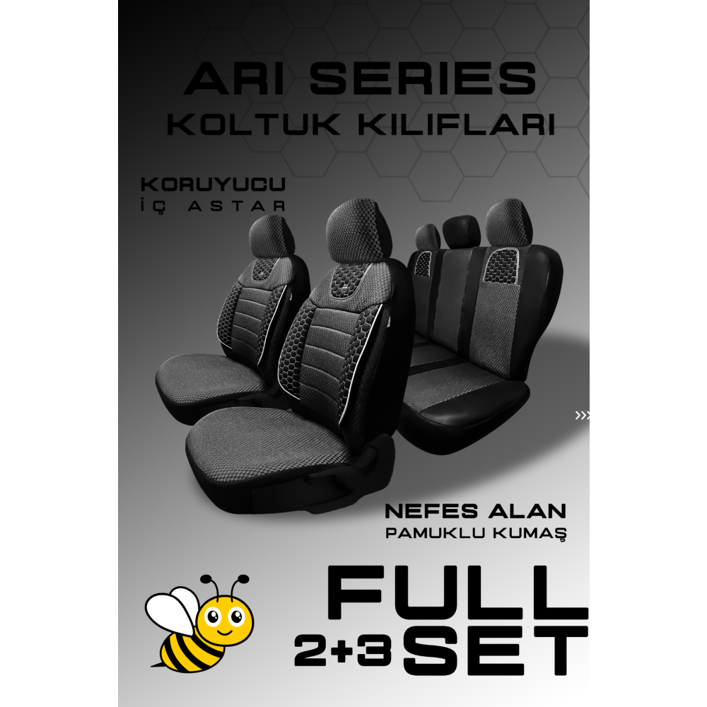 ARI Serisi Siyah Beyaz Ticari 2+1 Modüler Oto Koltuk Kılıfı Seti - Evr