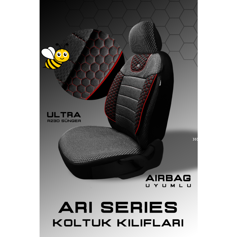 ARI Serisi Siyah Kırmızı Modüler Oto Koltuk Kılıfı Seti - Uyum ve Daya