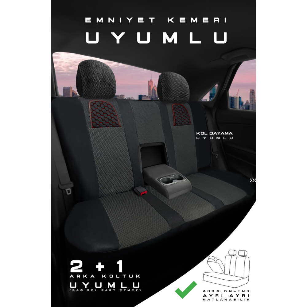 ARI Serisi Siyah Kırmızı Ticari 2+1 Modüler Oto Koltuk Kılıfı Seti - E
